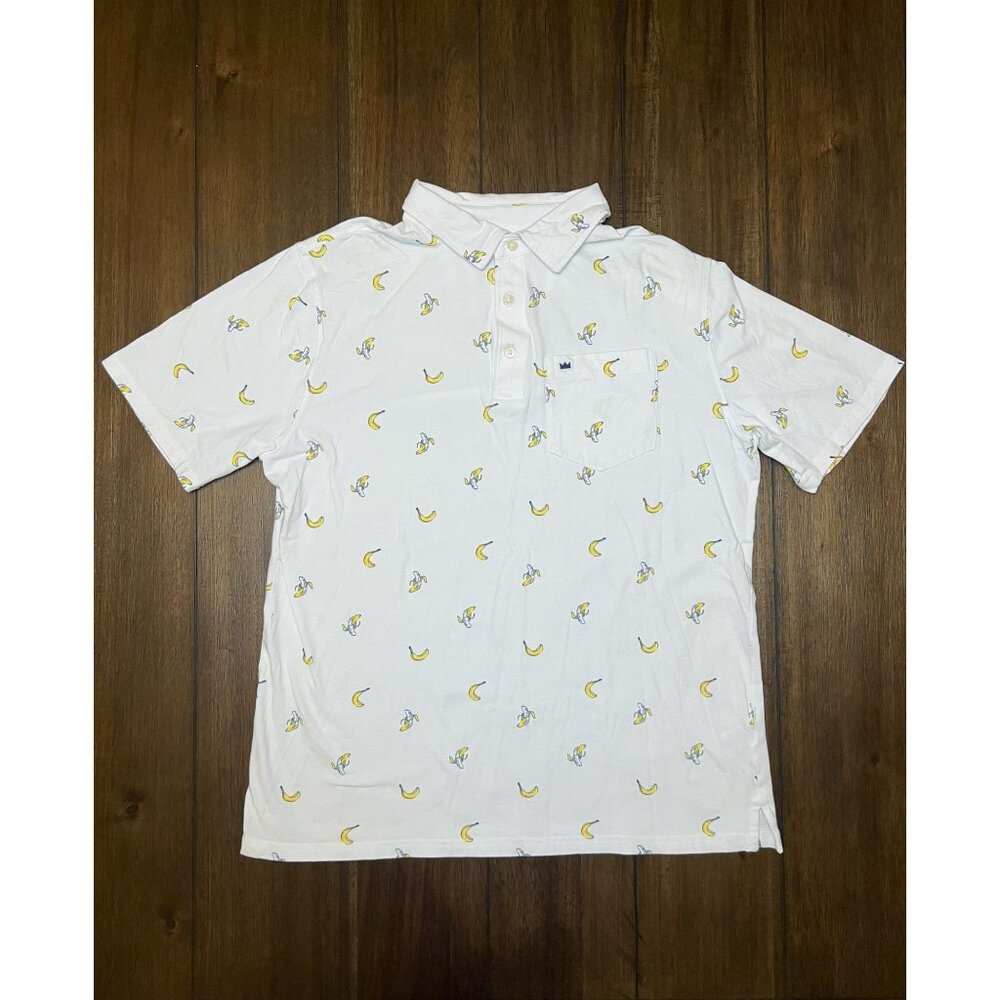 Crown &‎ Ivy Mens Size Small White Banana All-Over Print Short Sleeve Polo Shirt